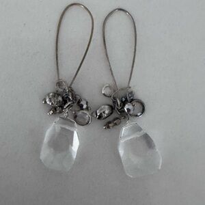 Clear Quartz Cluster Drop Earrings | Sterling Silver Boho Artisan